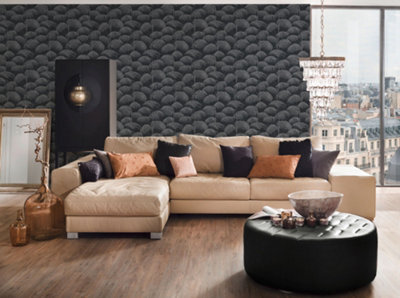 As Creation Bricoflor Non-Woven Wallpaper, Jungle & Tropical, Leaf & Palm, Chinoiserie In Grey, Black, Anthracite - 10,05 X 0,53 M - image 1