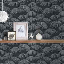 As Creation Bricoflor Non-Woven Wallpaper, Jungle & Tropical, Leaf & Palm, Chinoiserie In Grey, Black, Anthracite - 10,05 X 0,53 M - thumbnail 3