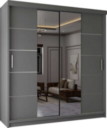 Sliding Wardrobes 4 u LTD Modern Led Light Mirror Sliding Wardrobe With Elegant Display Cabinet Grey 180Cm - thumbnail 2