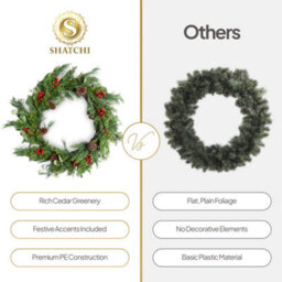 Shatchi 90Cm Cedar Christmas Wreath Artificial Greenery Red Berry & Pinecone For Door - thumbnail 8