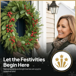 Shatchi 90Cm Cedar Christmas Wreath Artificial Greenery Red Berry & Pinecone For Door - thumbnail 4