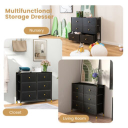 Costway 6 Drawers Dresser Tower Organizer Fabric Storage Chest Of Drawers W/ Metal Frame - thumbnail 5
