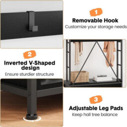 Black 5 In 1 Entryway Bench Coat Rack Shoe Storage Tree With Cubbies - thumbnail 3