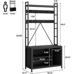 Black 5 In 1 Entryway Bench Coat Rack Shoe Storage Tree With Cubbies - thumbnail 2