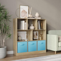 Urbn-Living Urbnliving Asymmetrical 8 Cube Oak Bookcase Storage Unit With 3 Fabric Drawer Inserts- Sky Blue - thumbnail 4