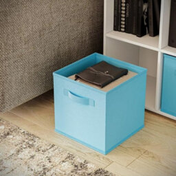 Urbn-Living Urbnliving Asymmetrical 8 Cube Oak Bookcase Storage Unit With 3 Fabric Drawer Inserts- Sky Blue - thumbnail 5
