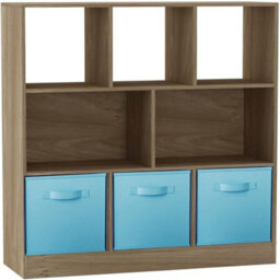 Urbn-Living Urbnliving Asymmetrical 8 Cube Oak Bookcase Storage Unit With 3 Fabric Drawer Inserts- Sky Blue - thumbnail 1