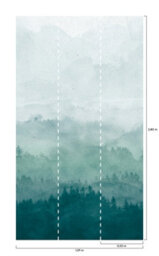 Grandeco Misty Landscape Mountains 3 Panel Repeatable Mural 1.59 X 2.8M, Teal - thumbnail 4