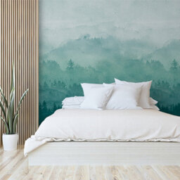 Grandeco Misty Landscape Mountains 3 Panel Repeatable Mural 1.59 X 2.8M, Teal - thumbnail 3