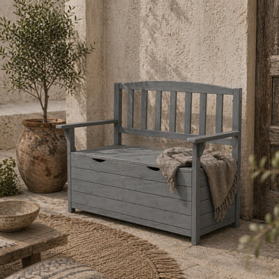 Wyld Haus Cozicce Metal Grey 2-Seater Outdoor Storage Bench With Lift-Up Seat, 164L Capacity, Wood Frame - image 1