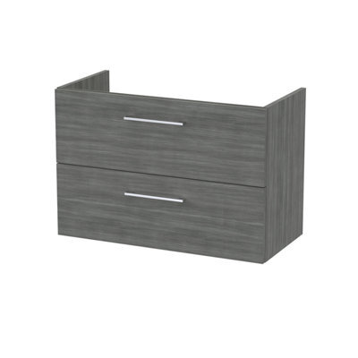Hudson Reed Arno 800mm Wall Hung 2-Drawer Unit-Anthracite Woodgrain - image 1