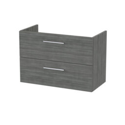 Hudson Reed Arno 800mm Wall Hung 2-Drawer Unit-Anthracite Woodgrain - thumbnail 1