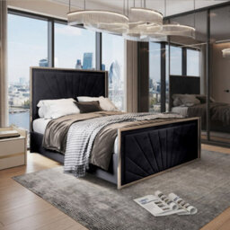 Waddington Upholstered Soft Velvet Black Metal Designer Bed Frame