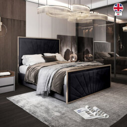 Waddington Upholstered Soft Velvet Black Metal Designer Bed Frame - thumbnail 4