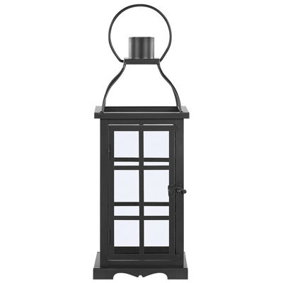 Beliani Black Iron Lantern 42Cm With Tempered Glass Door For Pillar Candles - image 1