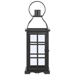 Beliani Black Iron Lantern 42Cm With Tempered Glass Door For Pillar Candles - thumbnail 1