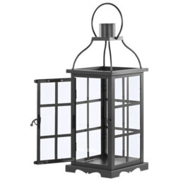 Beliani Black Iron Lantern 42Cm With Tempered Glass Door For Pillar Candles - thumbnail 5