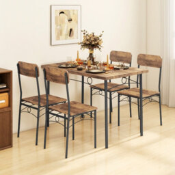 Gainoom 5-Piece Industrial Coffee Kitchen Dining Table And Chairs Set - thumbnail 3
