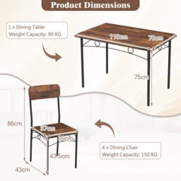 Gainoom 5-Piece Industrial Coffee Kitchen Dining Table And Chairs Set - thumbnail 2