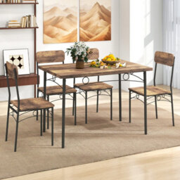 Gainoom 5-Piece Industrial Coffee Kitchen Dining Table And Chairs Set - thumbnail 5