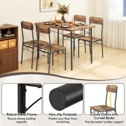 Gainoom 5-Piece Industrial Coffee Kitchen Dining Table And Chairs Set - thumbnail 6