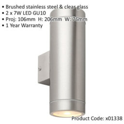 Up & Down Twin Outdoor Ip44 Wall Light - 2 X 7W Gu10 Led - Brushed Steel - thumbnail 2