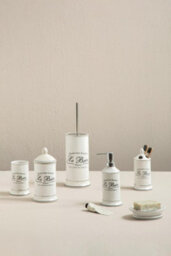 Orsina White Stoneware Toilet Brush & Holder, Bathroom Loo Brush With Black Lettering, Sturdy Lavatory Brushes - thumbnail 4