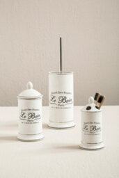 Orsina White Stoneware Toilet Brush & Holder, Bathroom Loo Brush With Black Lettering, Sturdy Lavatory Brushes - thumbnail 3