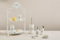 Orsina White Stoneware Toilet Brush & Holder, Bathroom Loo Brush With Black Lettering, Sturdy Lavatory Brushes - thumbnail 2