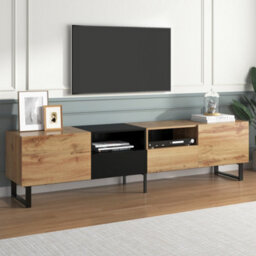 Abrihome 190Cm Modern Tv Stand With Storage - Black & Wood Media Console With Doors, Drawers & Smooth Sliding Rails - thumbnail 6