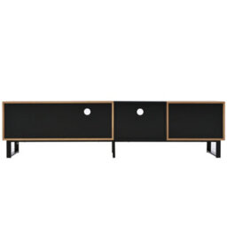 Abrihome 190Cm Modern Tv Stand With Storage - Black & Wood Media Console With Doors, Drawers & Smooth Sliding Rails - thumbnail 9