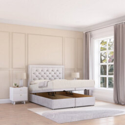 Sloomy Montana End Lift Ottoman Bed 5Ft With Sprung Memory Mattress - Silver Plush & Headboard- King - thumbnail 1