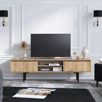 120 Cm Black Tv Unit Cabinet Stand With Led Modern Mdf Entertainment Furniture Matte Gloss - image 1