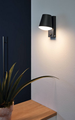 Eglo Caldiero Black Metal Ip44 Outdoor Wall Light With Sensor, (D) 14Cm - image 1
