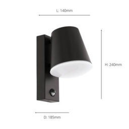 Eglo Caldiero Black Metal Ip44 Outdoor Wall Light With Sensor, (D) 14Cm - thumbnail 5
