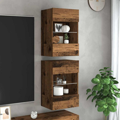 Berkfield Wall Cabinets With Led Lights For Tv 2 Pcs Old Wood 40X30X60,5 Cm - image 1