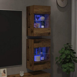 Berkfield Wall Cabinets With Led Lights For Tv 2 Pcs Old Wood 40X30X60,5 Cm - thumbnail 3
