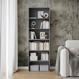 Urbn-Living Urbnliving Height 180Cm Wide 6 Tier Book Shelf Deep Bookcase Storage Cabinet Display Colour Grey Dining Living Room - thumbnail 2