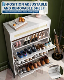 London Boutique Slim Rattan Shoe Cabinet, Hallway Shoe Storage, Shoe Rack With 3 Tilt Out Drawers, Adjustable Shelves, White - thumbnail 5