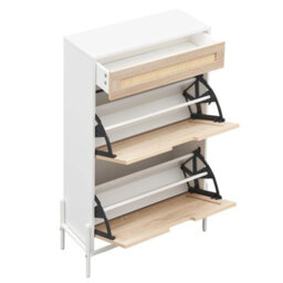 London Boutique Slim Rattan Shoe Cabinet, Hallway Shoe Storage, Shoe Rack With 3 Tilt Out Drawers, Adjustable Shelves, White - thumbnail 8