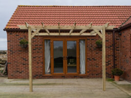 Arbor Garden Solutions Lean To Wooden Garden Pergola Kit - Champion Design Wall Mounted Gazebo, 2.4M X 3.6M (Natural Finish) - thumbnail 2