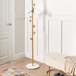 Beliani Gold Metal Coat Stand With Marble Base, Freestanding Industrial Jacket Rack For Hallways, W32 X D32 X H170Cm - thumbnail 2