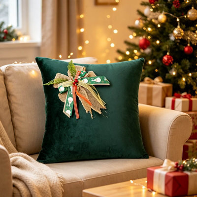 Amorly 45X 45Cm Christmas Holiday Cushion Covers, Burlap Bow With Berries Decor Throw Pillow Cases For Sofa Bed, Inserts Not Included - image 1