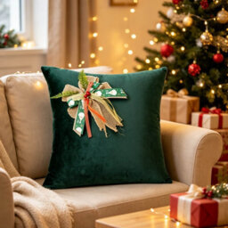 Amorly 45X 45Cm Christmas Holiday Cushion Covers, Burlap Bow With Berries Decor Throw Pillow Cases For Sofa Bed, Inserts Not Included - thumbnail 2