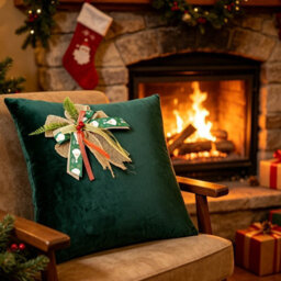 Amorly 45X 45Cm Christmas Holiday Cushion Covers, Burlap Bow With Berries Decor Throw Pillow Cases For Sofa Bed, Inserts Not Included - thumbnail 6