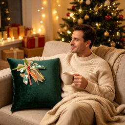Amorly 45X 45Cm Christmas Holiday Cushion Covers, Burlap Bow With Berries Decor Throw Pillow Cases For Sofa Bed, Inserts Not Included - thumbnail 4