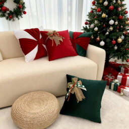 Amorly 45X 45Cm Christmas Holiday Cushion Covers, Burlap Bow With Berries Decor Throw Pillow Cases For Sofa Bed, Inserts Not Included - thumbnail 7