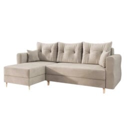 Zako L Space Saving Corner Sofa Bed Reversible Chaise With Storage Pull Out Bed Beige Upholstery - thumbnail 2