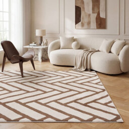 The Rugs Loft Taupe And Ivory Herringbone Living Room Area Rug And Runners Soft Pile - thumbnail 4