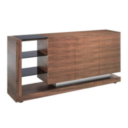 Angel Cerda Elegant Walnut Sideboard With Steel Legs And Black Glass Top - thumbnail 1